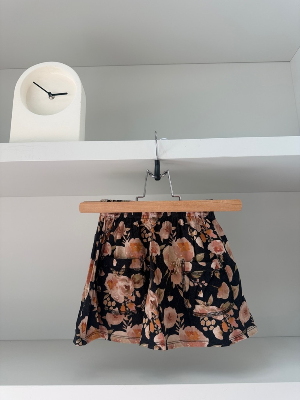 Girls Black Floral Skirt with Peach Roses
